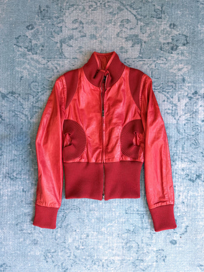 leather ribbed bomber jacket