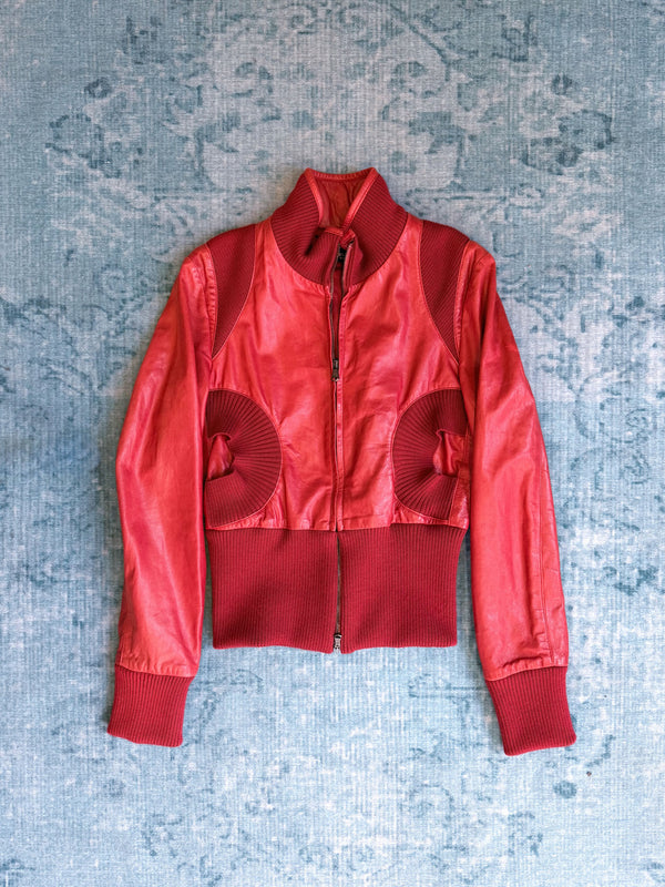 leather ribbed bomber jacket