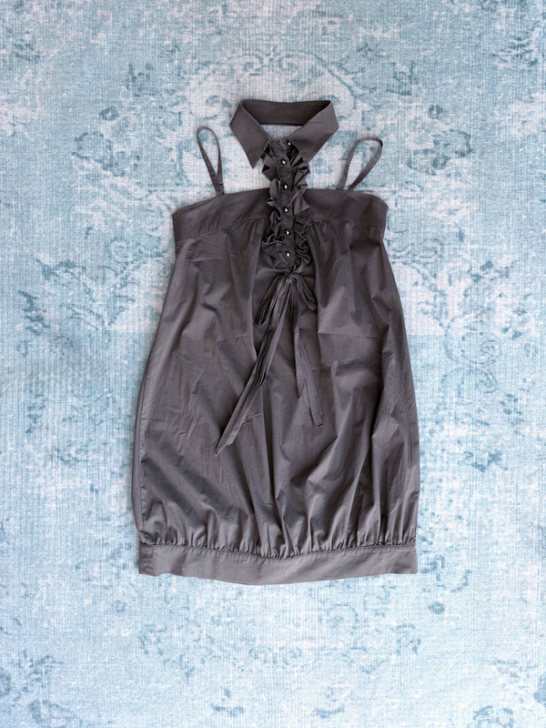 collared ruffle bubble mini dress
